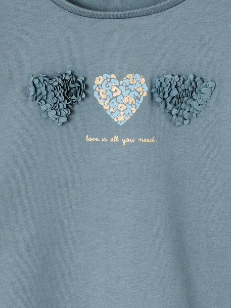 Long Sleeve T-Shirt with Heart in Relief, for Girls blush+ecru+green 