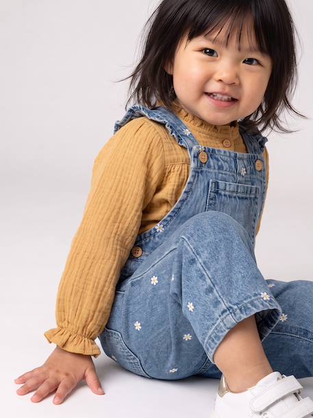 Embroidered blouse for babies ecru+ochre 