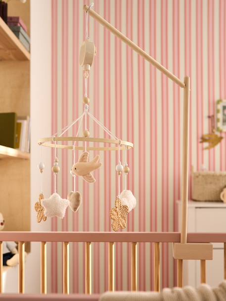 Wooden and rattan musical mobile beige 