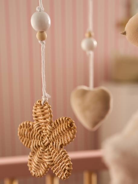 Wooden and rattan musical mobile beige 