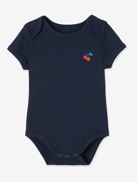 Pack of 3 Short-Sleeved 'Cherry' Bodysuits for Newborn Babies Dark Blue 