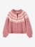 Fancy Jacquard Knit Cardigan in Shimmery Yarn for Girls ecru+mauve 