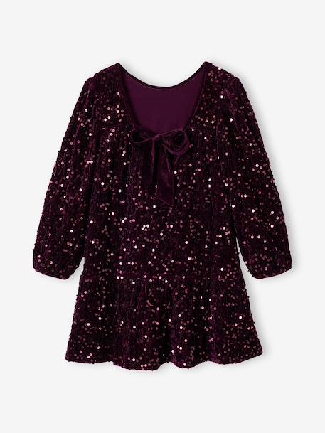 Long-sleeved sequin dress for girls plum 