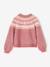 Fancy Jacquard Knit Cardigan in Shimmery Yarn for Girls ecru+mauve 