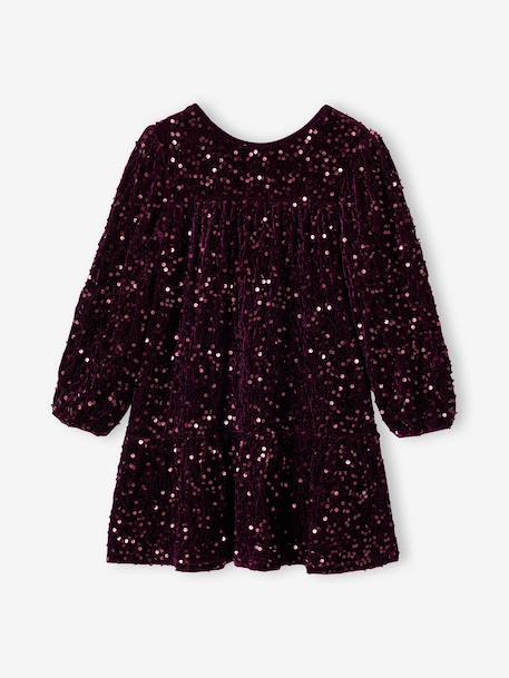 Long-sleeved sequin dress for girls plum 