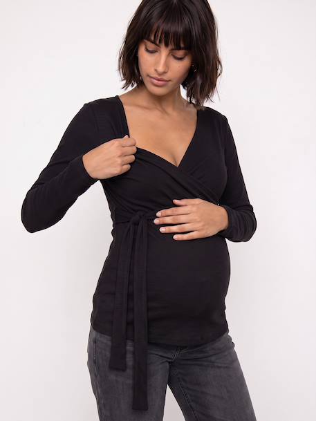 Long-sleeved maternity and nursing T-shirt black 