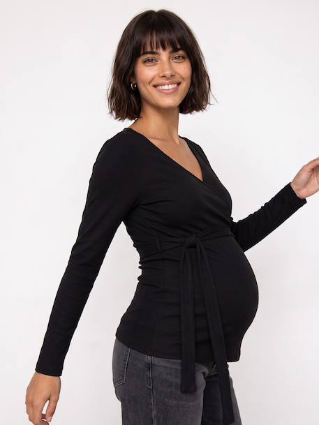 Long-sleeved maternity and nursing T-shirt black 