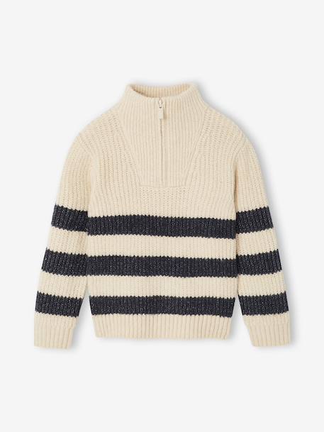 Zip-neck jumper for boys marl white 