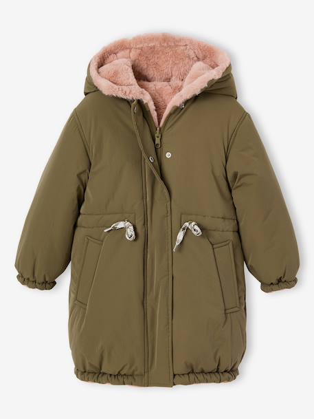 Reversible parka for girls khaki+navy blue 