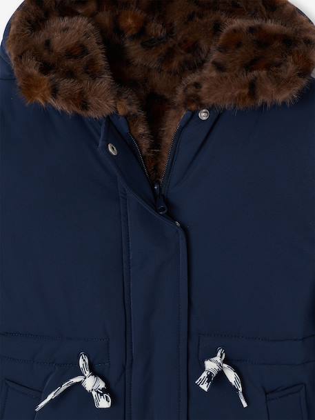 Reversible parka for girls khaki+navy blue 