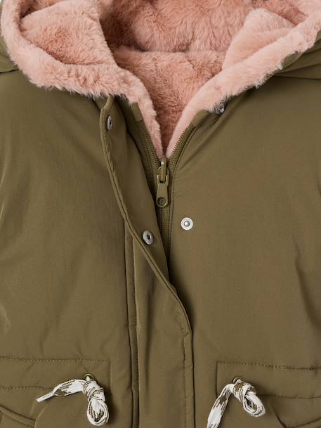 Reversible parka for girls khaki+navy blue 
