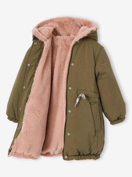 Reversible parka for girls khaki+navy blue 