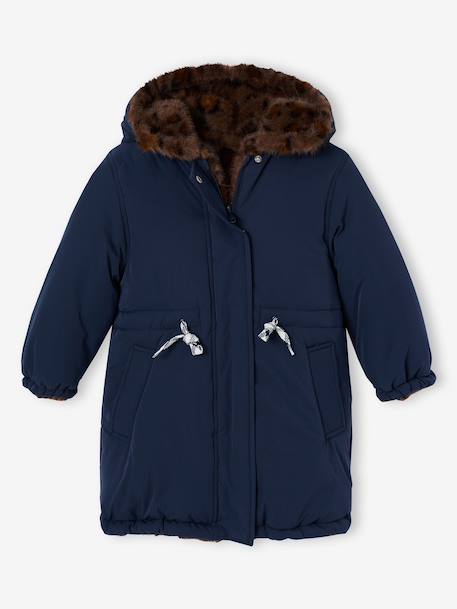 Reversible parka for girls khaki+navy blue 