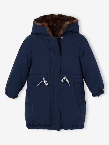 Reversible parka for girls khaki+navy blue 