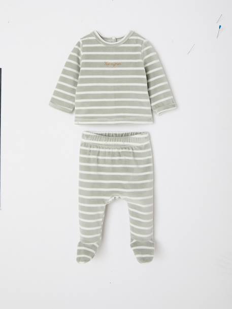 Pack of 2 newborn long-sleeved pyjamas sage green 