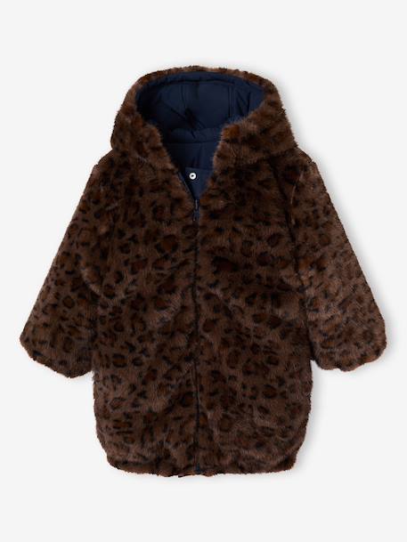 Reversible parka for girls khaki+navy blue 