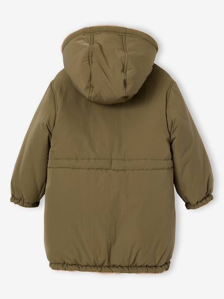 Reversible parka for girls khaki+navy blue 