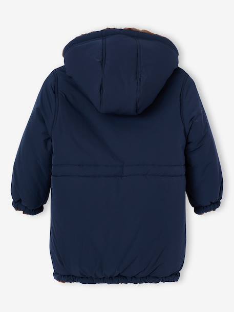 Reversible parka for girls khaki+navy blue 