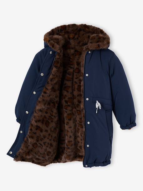Reversible parka for girls khaki+navy blue 