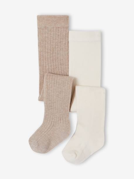Pack of 2 tights for baby girls ecru 