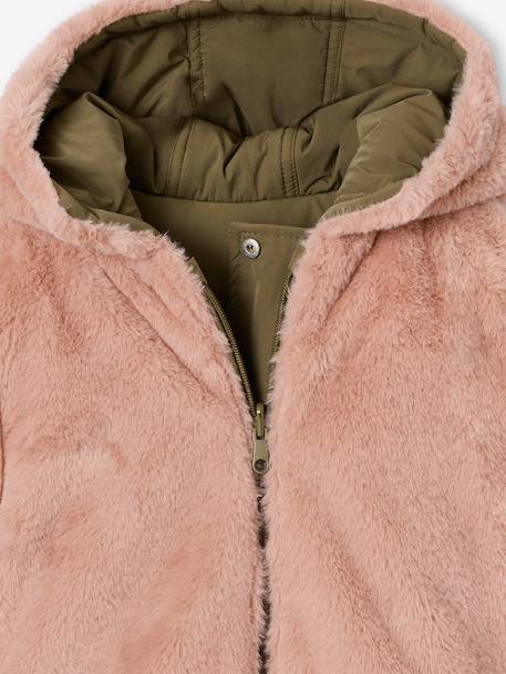 Reversible parka for girls khaki+navy blue 