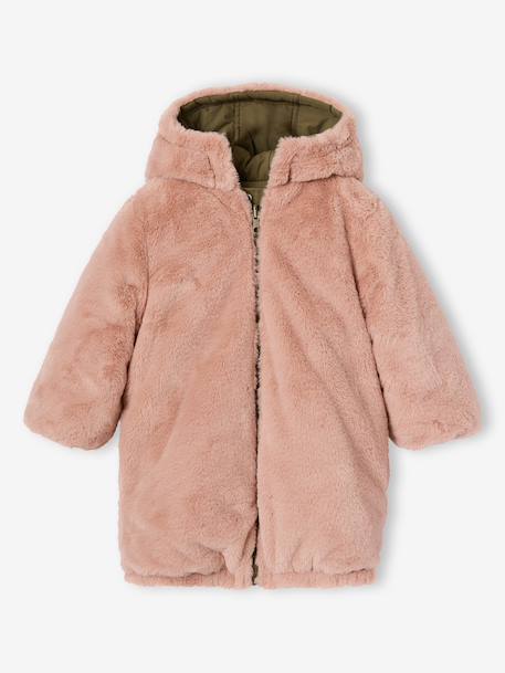 Reversible parka for girls khaki+navy blue 