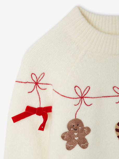Christmas knitwear with long sleeves for girls ecru 