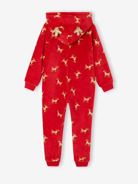 Hooded sleepsuit for girls red 