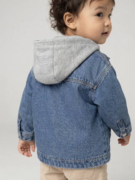 Hooded Denim Shirt for Babies stone 