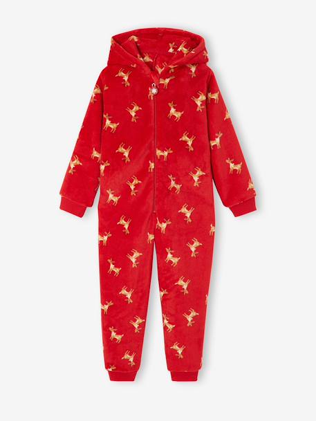 Hooded sleepsuit for girls red 