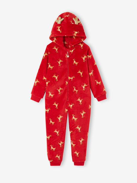 Hooded sleepsuit for girls red 