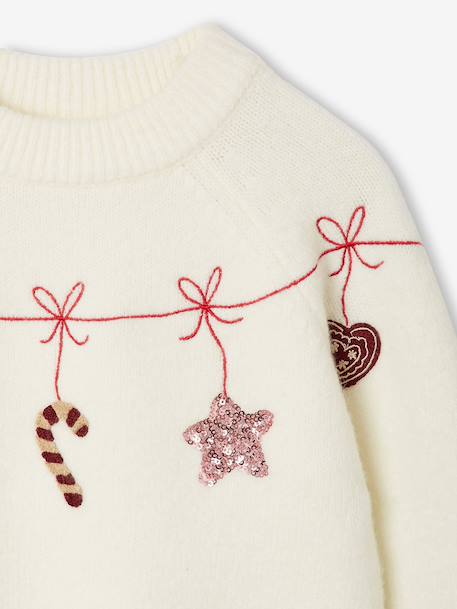 Christmas knitwear with long sleeves for girls ecru 