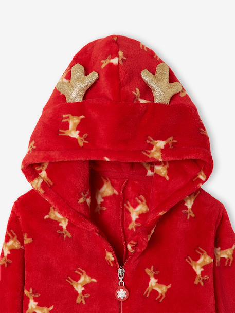 Hooded sleepsuit for girls red 