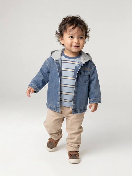 Hooded Denim Shirt for Babies stone 