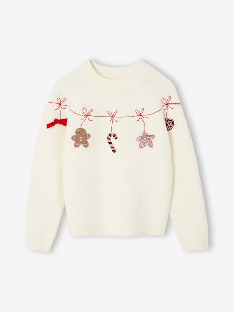 Christmas knitwear with long sleeves for girls ecru 