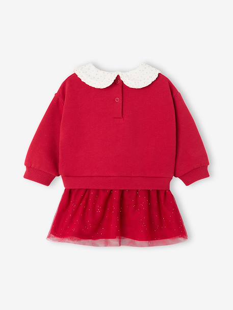 Two-fabric dress for baby girls red 