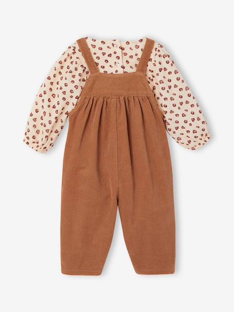 Blouse & Corduroy Dungarees Combo for Baby Girls Dark Blue+hazel 
