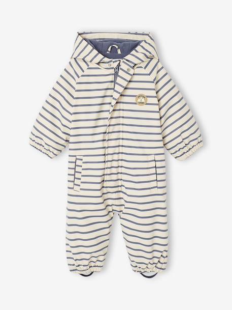 Water-Repellent Pramsuit with Hood, Lined in Polar Fleece, for Babies night blue+sage green+sandy beige 