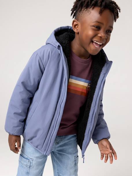 Reversible hooded jacket for boys fir green+grey blue 