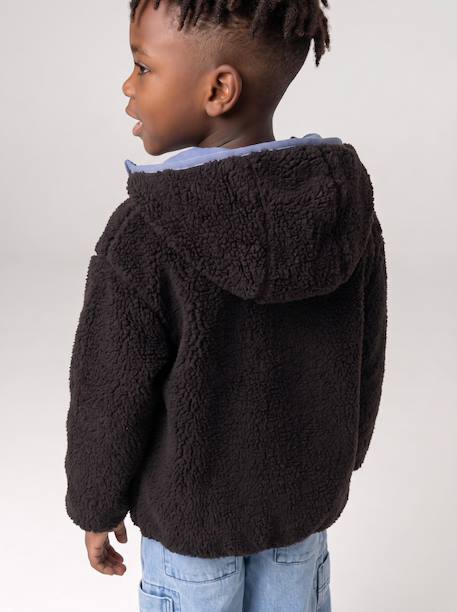 Reversible hooded jacket for boys fir green+grey blue 