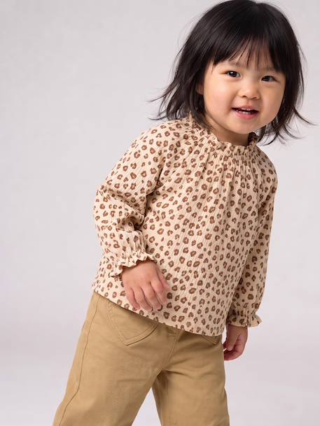 Long-sleeved T-shirt for baby girls sage green+vanilla 