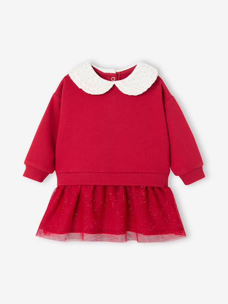 Two-fabric dress for baby girls red 