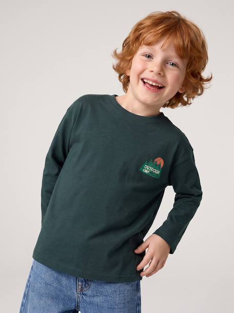 Long-sleeved T-shirt for boys fir green+ocean blue+ochre 