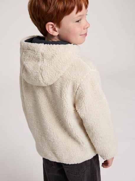 Reversible hooded jacket for boys fir green+grey blue 
