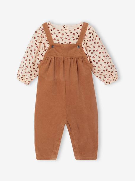 Blouse & Corduroy Dungarees Combo for Baby Girls Dark Blue+hazel 