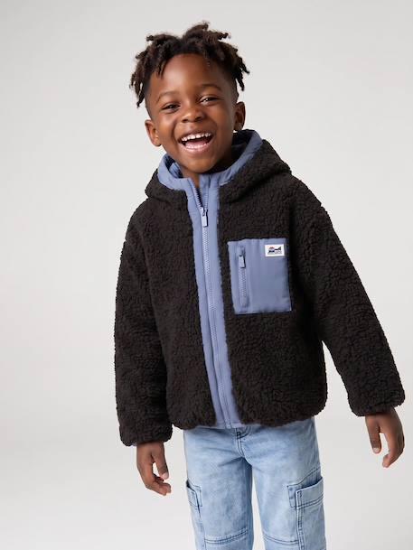 Reversible hooded jacket for boys fir green+grey blue 