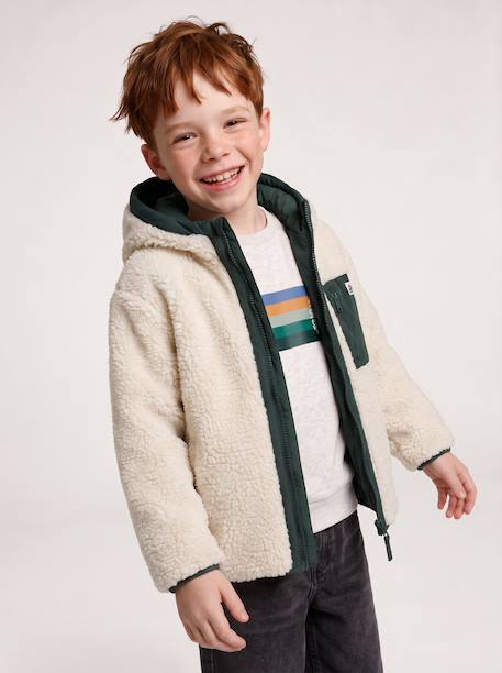 Reversible hooded jacket for boys fir green+grey blue 