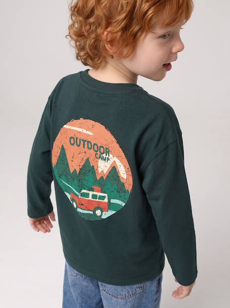 Long-sleeved T-shirt for boys fir green+ocean blue+ochre 