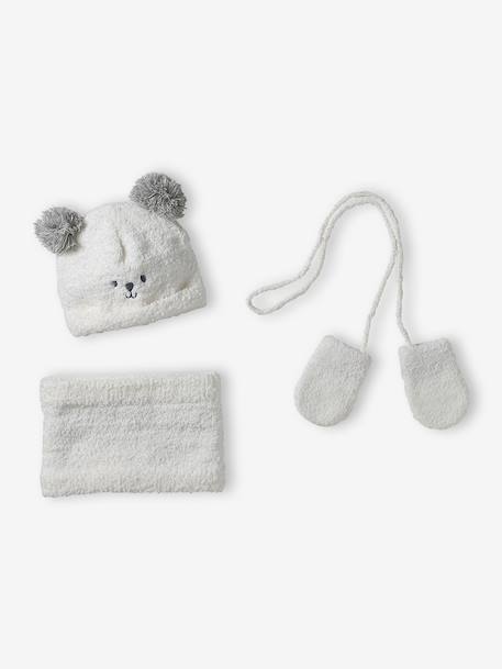3-piece baby hat, snood and mittens set for baby boys ecru 