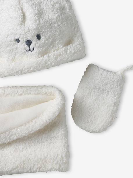 3-piece baby hat, snood and mittens set for baby boys ecru 